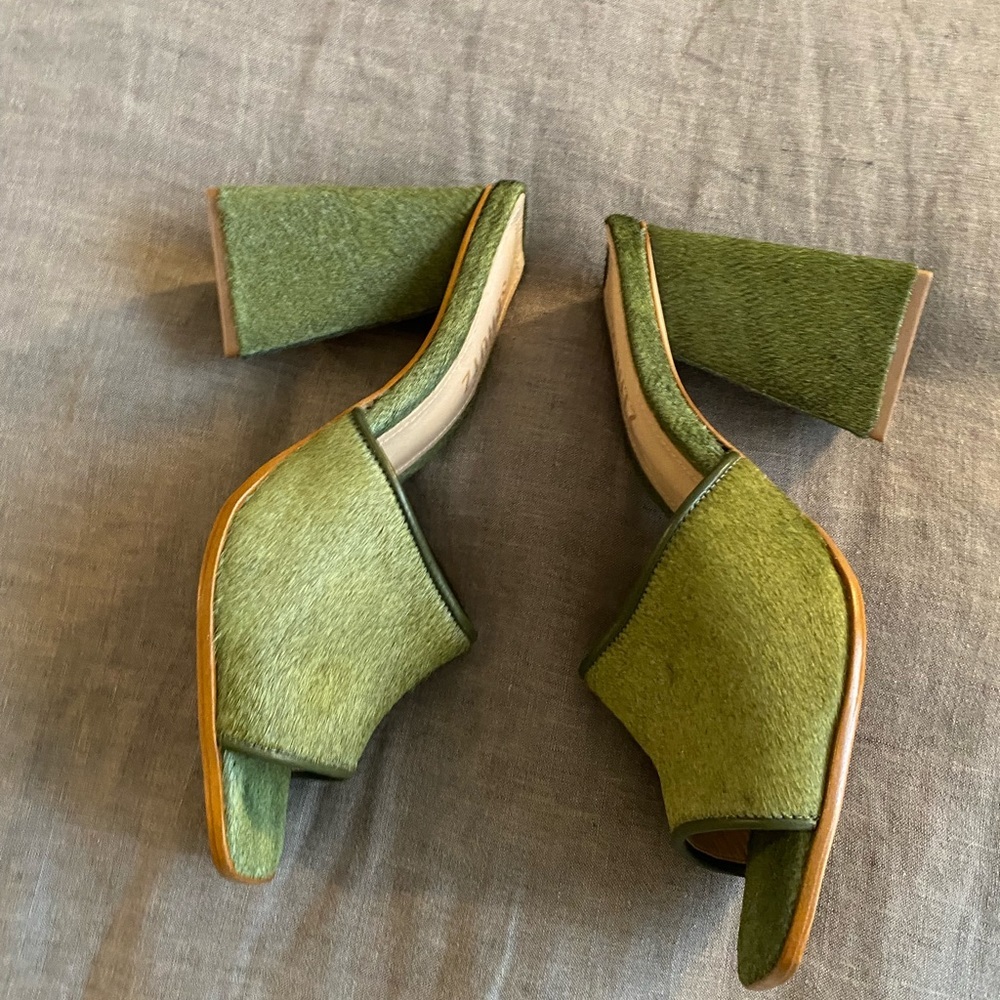 Schutz Olive Green Open-Toe Block Heel Mule - Picture 4 of 9